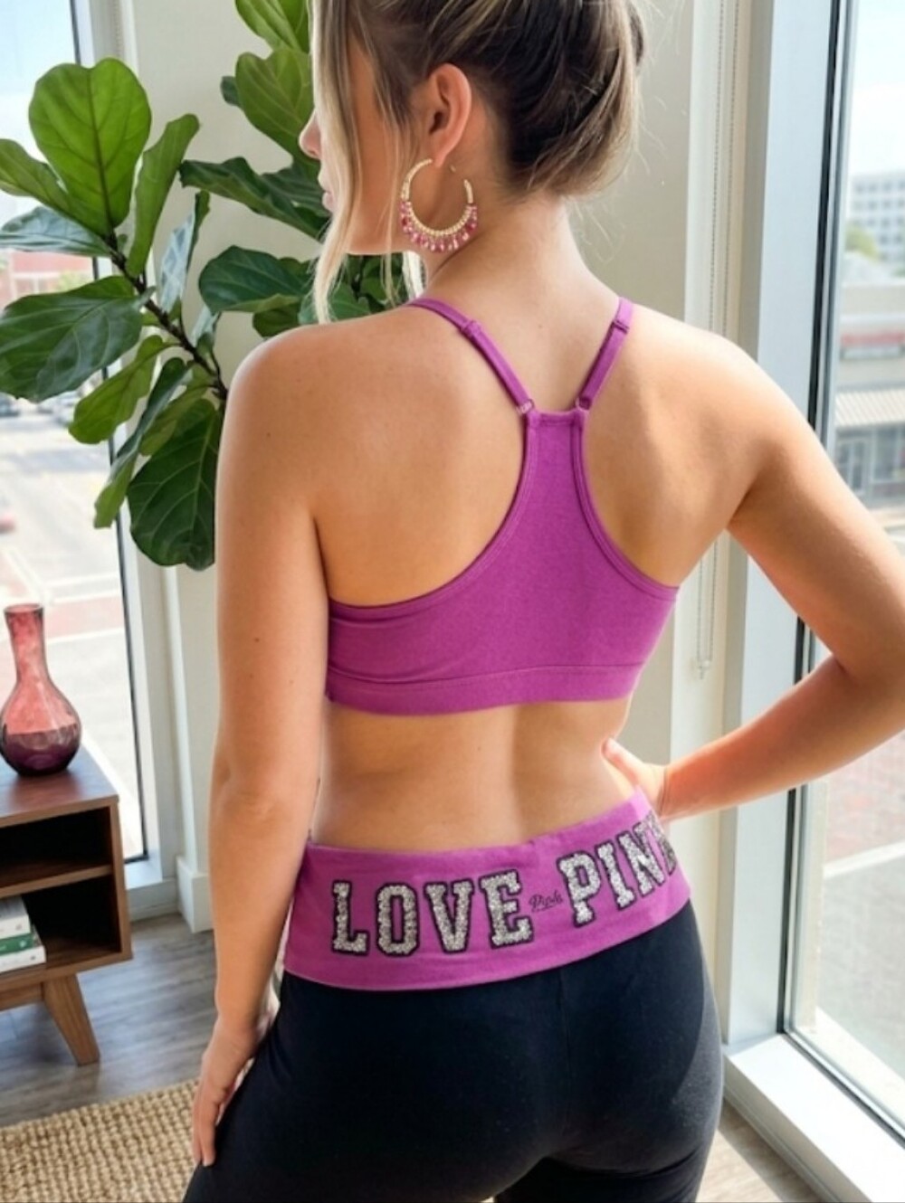 ​Y2K Vintage Victoria’s Secret PINK "LOVE PINK" Sequin Bling Fold Yoga Leggings
